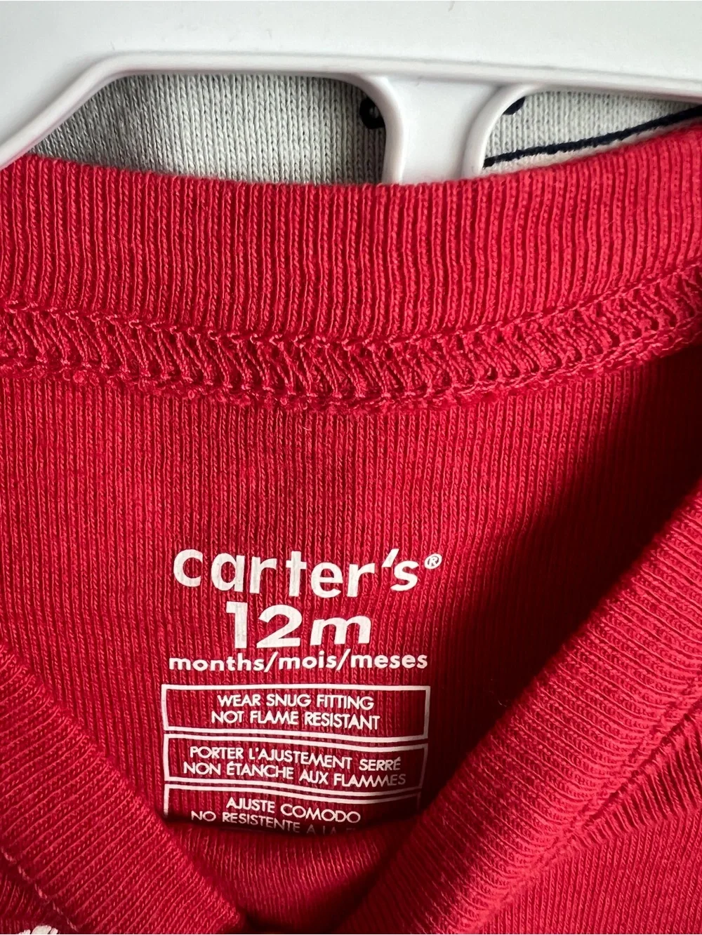 Two Pairs of Carter's Red and Gray Fire Truck Pajama Sets Size 12M.